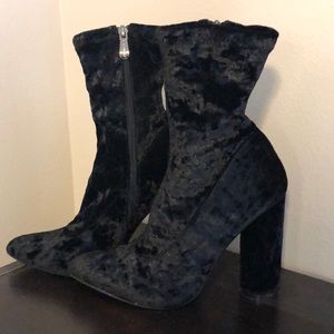 Black velvet heeled booties